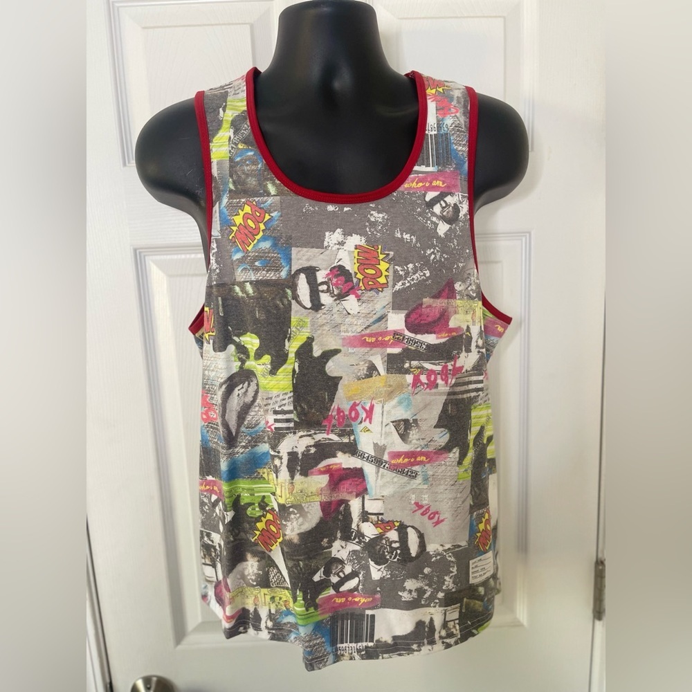 Adam Levine Collection Red and Gray Tank Top with Playful Design